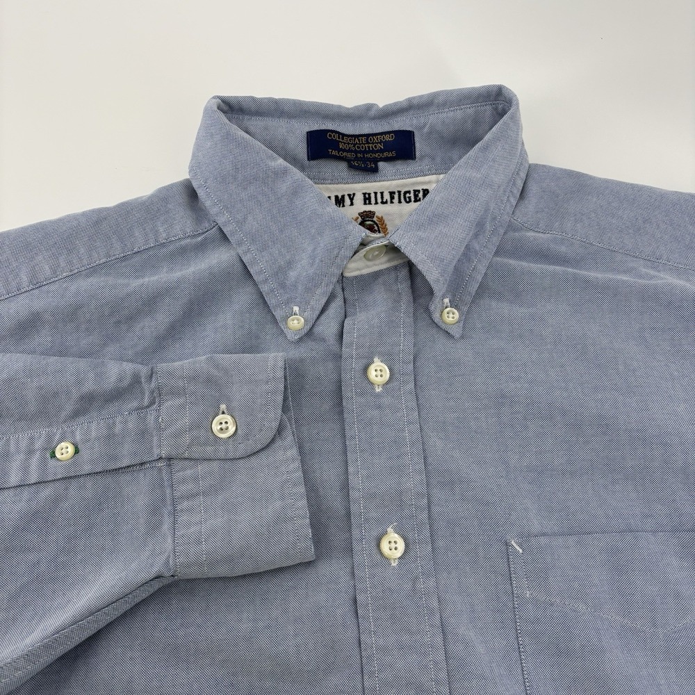 Vintage Tommy Hilfiger Oxford Shirt Button Up Size 16.5-34 Mens Long Sleeve Blue